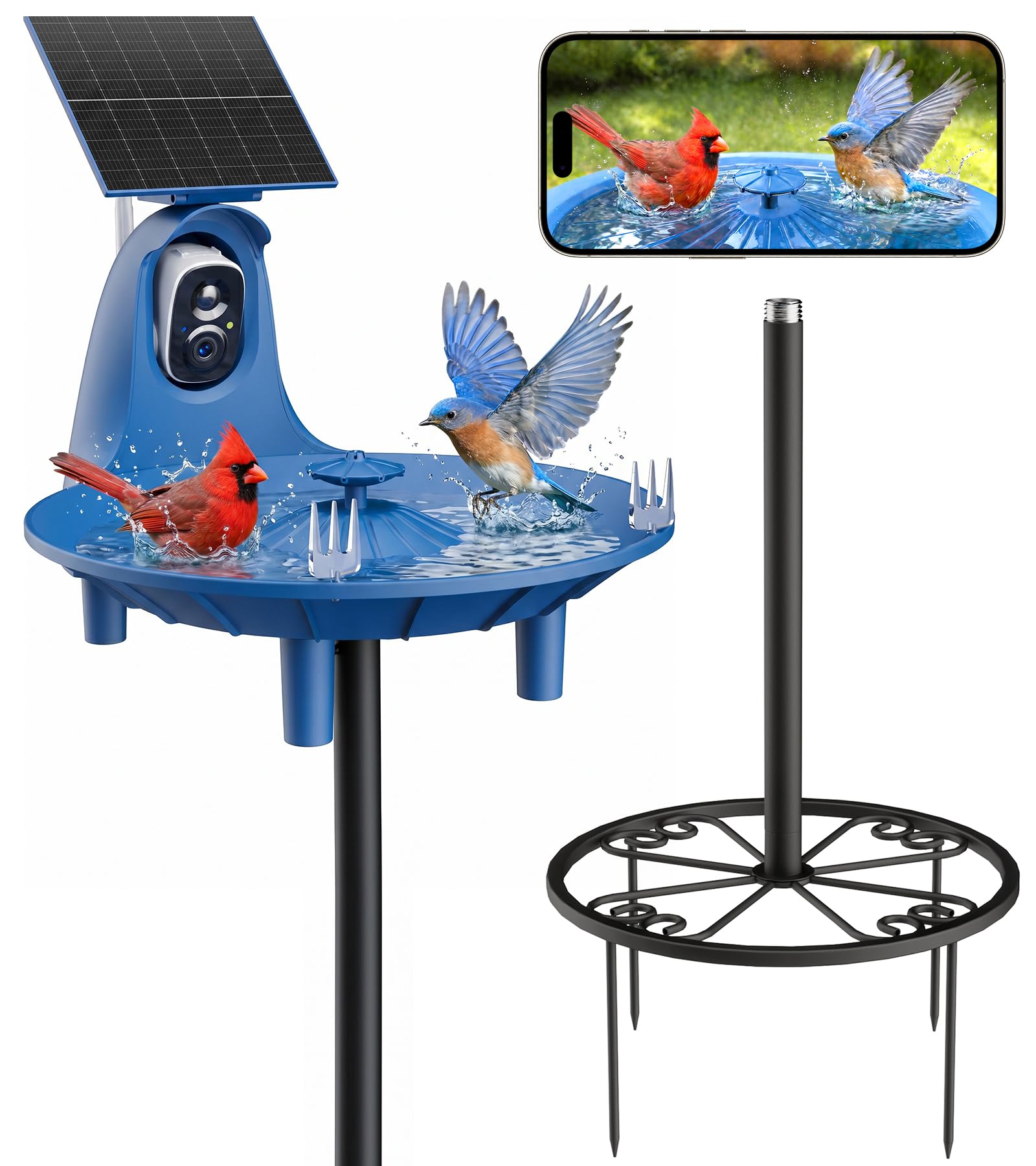 Solar Bird Bath Fountain with 2K AI Bird Identification Camera