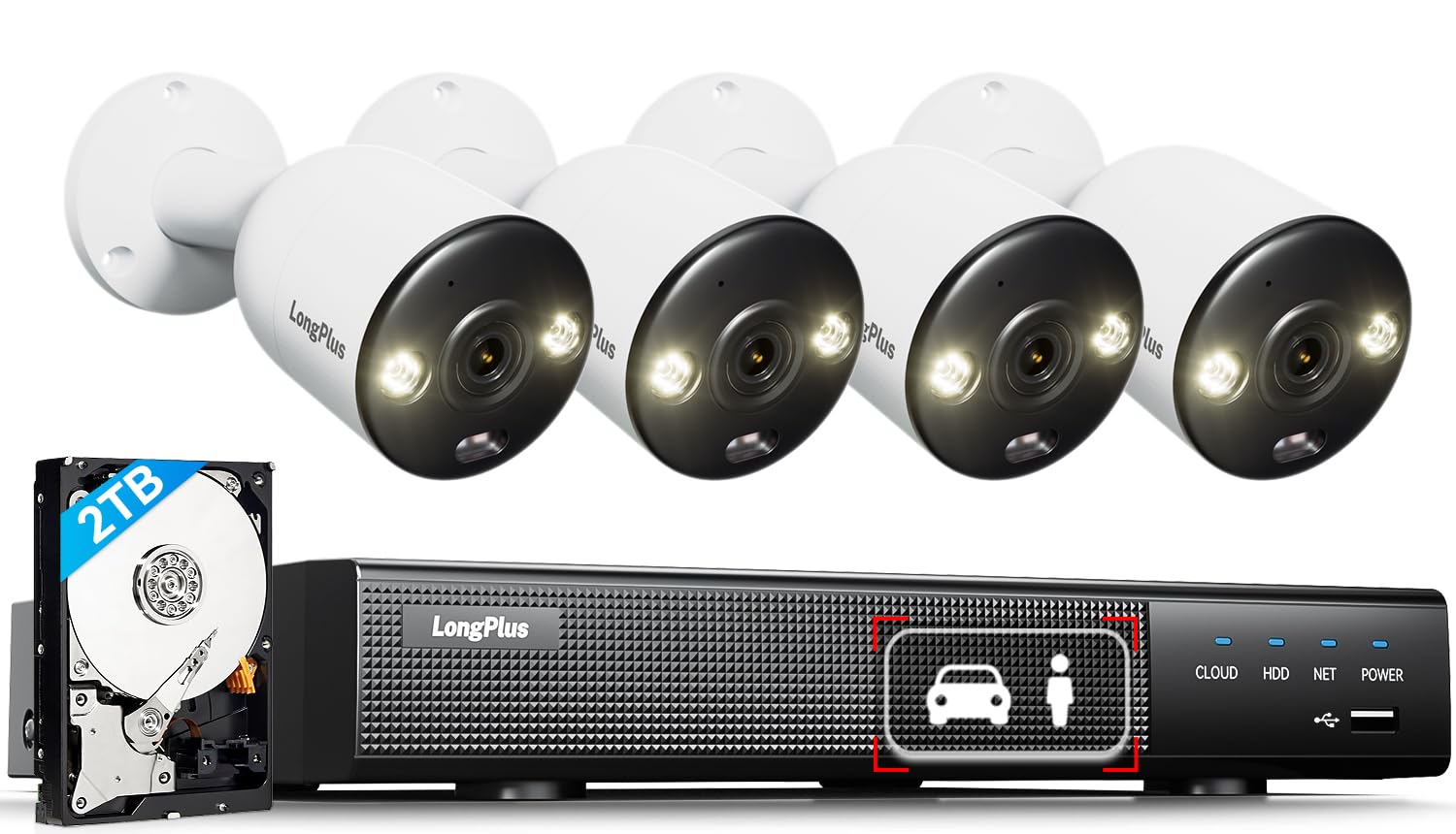 4K PoE Security Camera System, 8CH NVR Kit with 4× 8MP IP Bullet Cameras