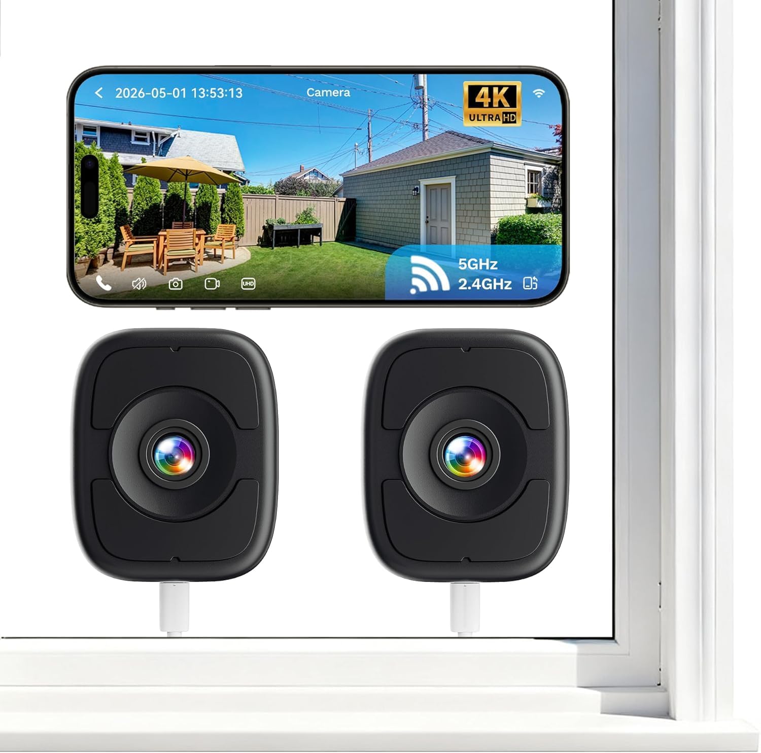 LongPlus 4K 8MP Window Camera 2Pack, WiFi6 Indoor Window Security Camera