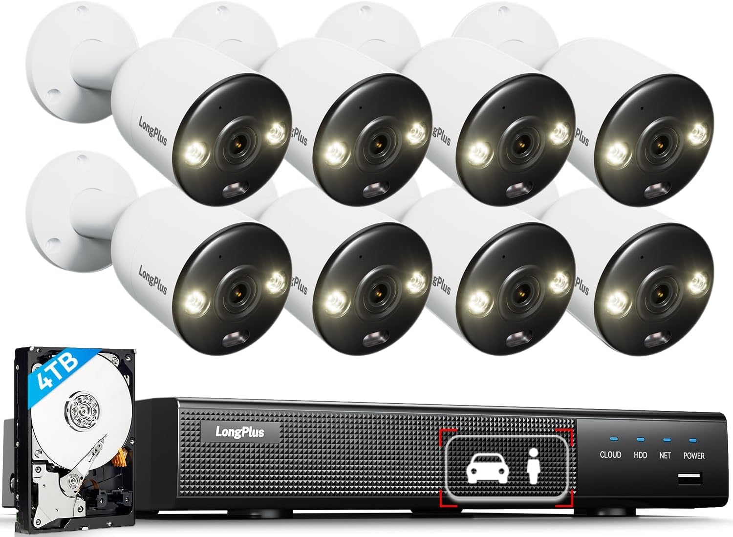 4K PoE Security Camera System, 16CH NVR Kit with 8× 8MP IP Bullet Cameras