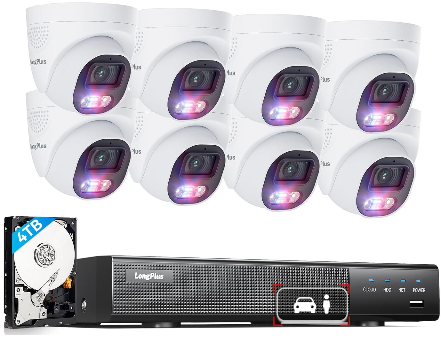 4K PoE Security Camera System, 16CH NVR Kit with 8× 8MP IP Bullet Cameras