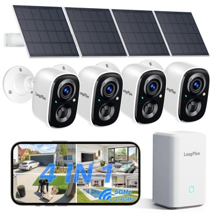 LongPlus 3K Solar Outdoor Security Camera System, No Subscription, 4-Cam