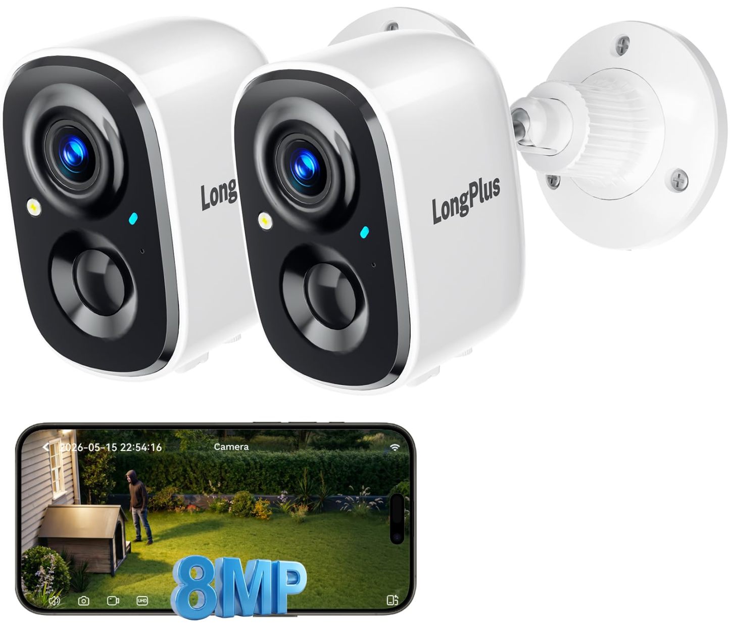 LongPlus 4k Wireless Outdoor Security Camera, WiFi6 Battery Security Camera