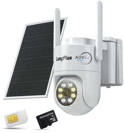 LongPlus 4G LTE Cellular Solar Security Camera, No WiFi AOV 24/7 Recording