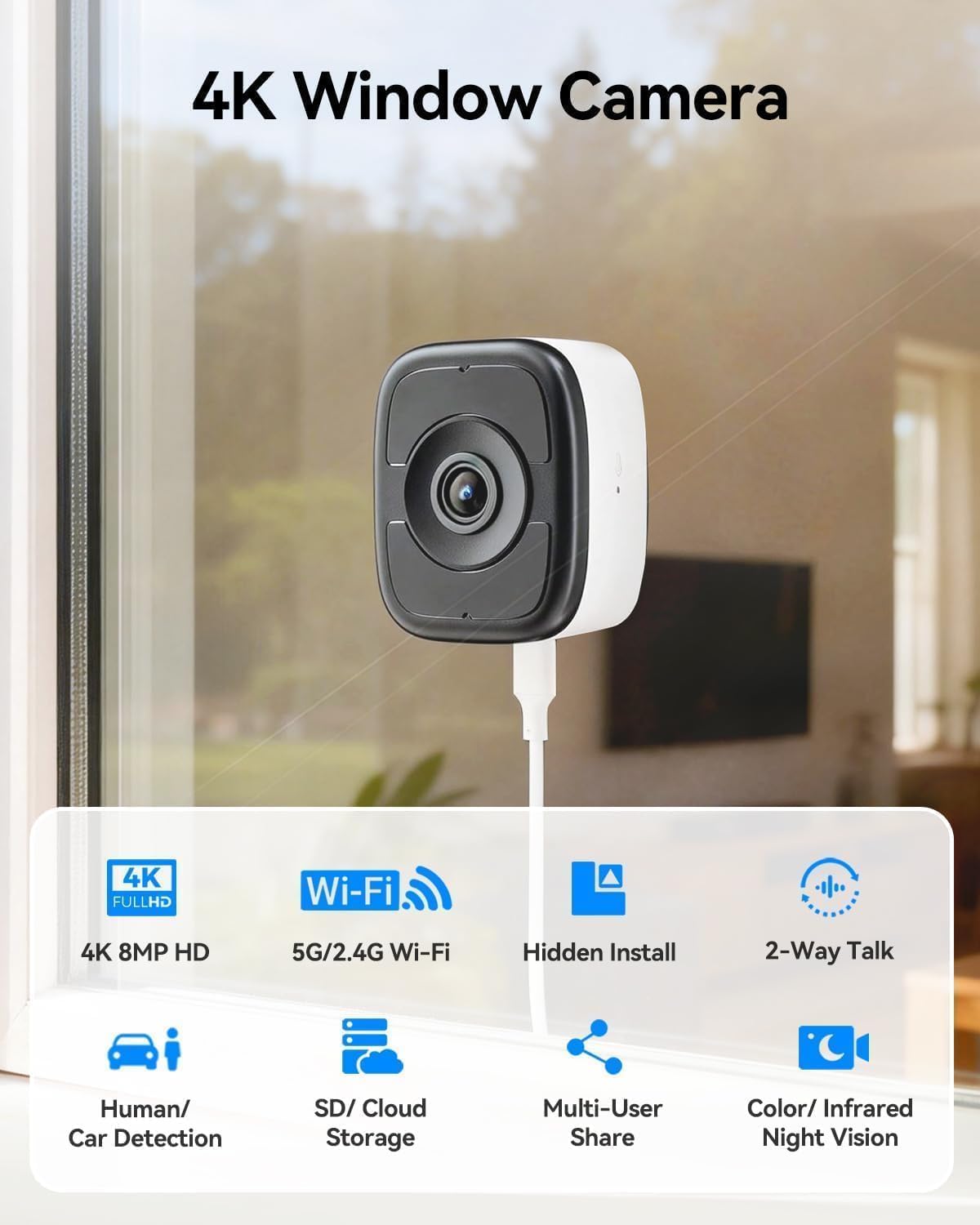LongPlus 4K 8MP Window Camera 2Pack, WiFi6 Indoor Window Security Camera
