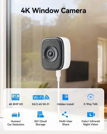 LongPlus 4K 8MP Window Camera 2Pack, WiFi6 Indoor Window Security Camera