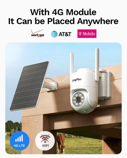 LongPlus 4G LTE Cellular Solar Security Camera, No WiFi AOV 24/7 Recording