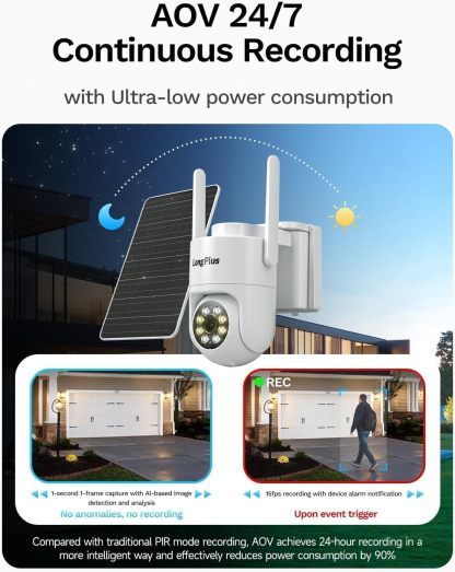 Solar Security Cameras Wireless Outdoor: 2K 4MP AOV 24/7 Continuous Recording 