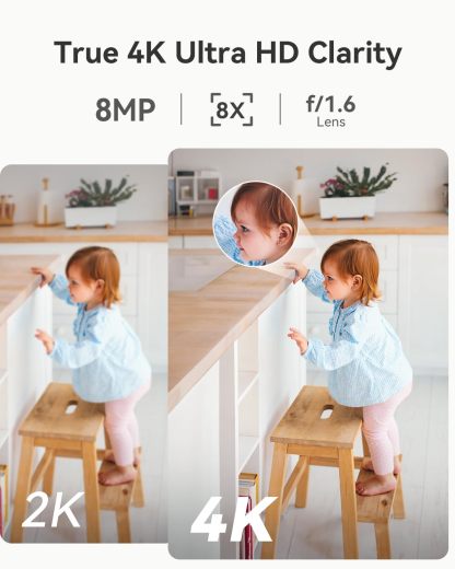 LongPlus 4K 8MP Indoor Security Camera, Pan Tilt Wi-Fi Pet Baby Monitor