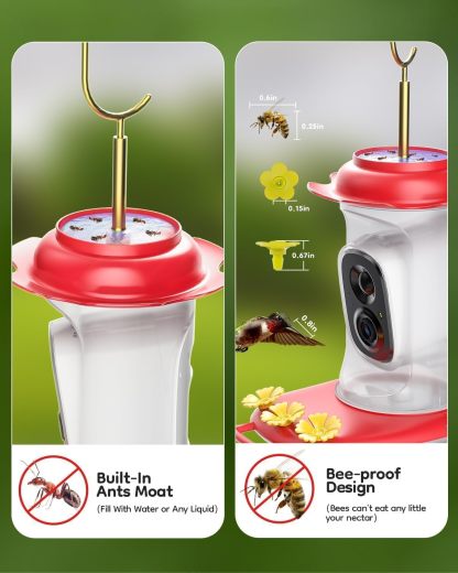 Solar Hummingbird Feeder with Camera, 2K Live View AI Identify Camera