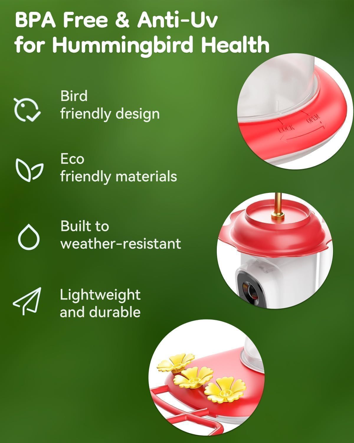 Solar Hummingbird Feeder with Camera, 2K Live View AI Identify Camera