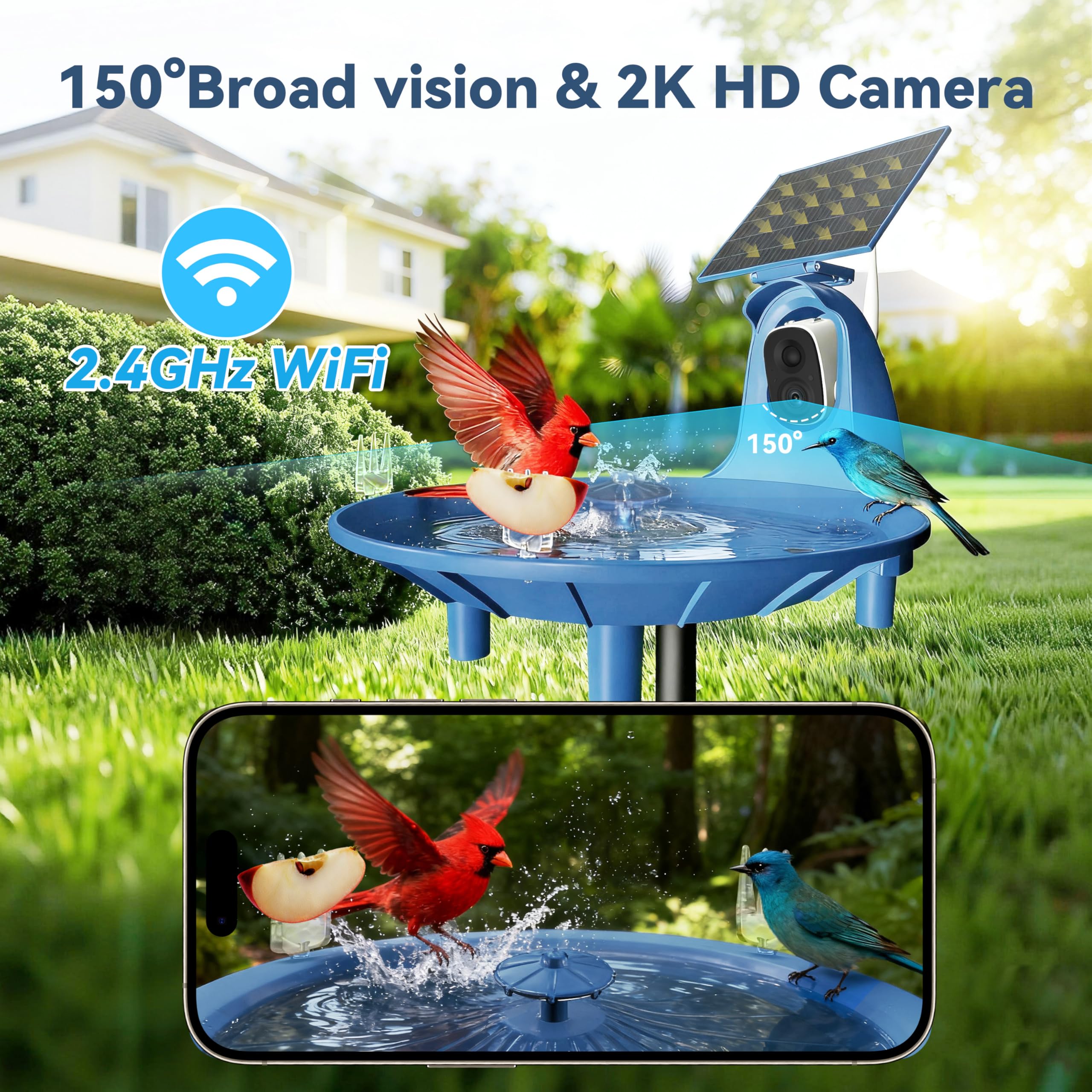Solar Bird Bath Fountain with 2K AI Bird Identification Camera