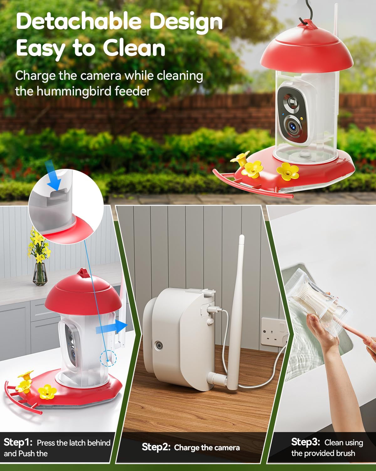 Solar Hummingbird Feeder with Camera for Outdoors, 2K Smart AI Video