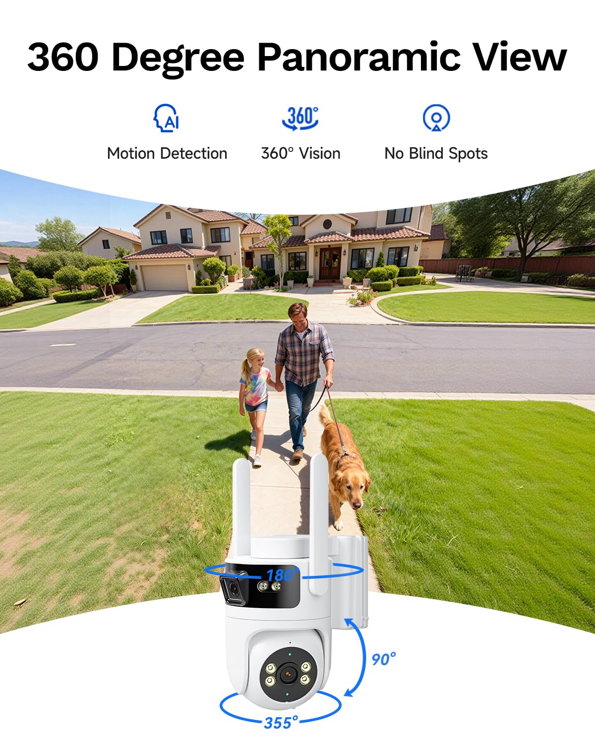 Dual Lens 4G LTE Cellular Security Camera, No WiFi AOV 24/7 Recording