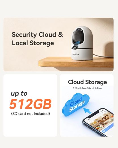 LongPlus 4K 8MP Indoor Security Camera, Pan Tilt Wi-Fi Pet Baby Monitor