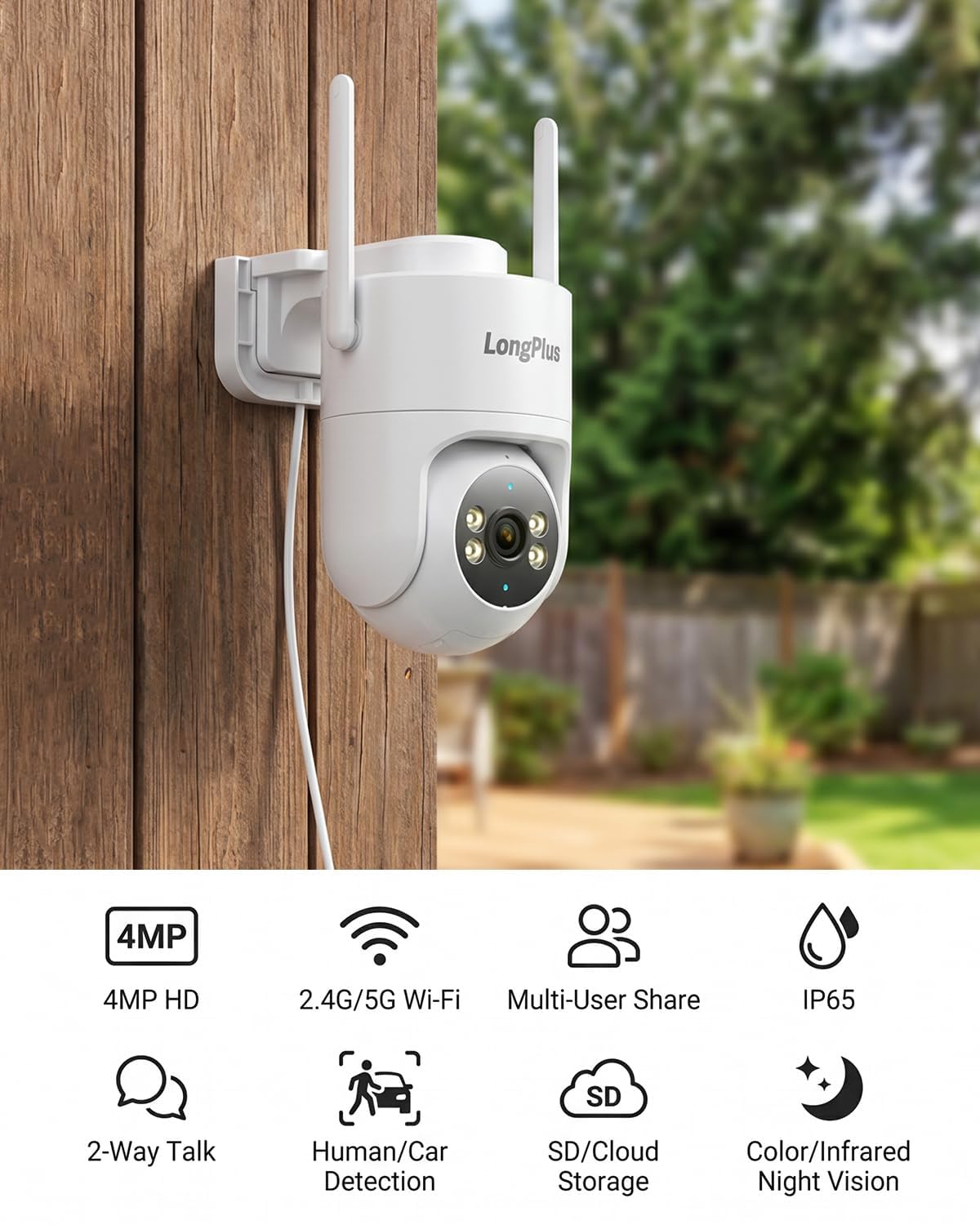LongPlus Security Camera Outdoor 8MP 4K Pan Tilt WiFi Camera