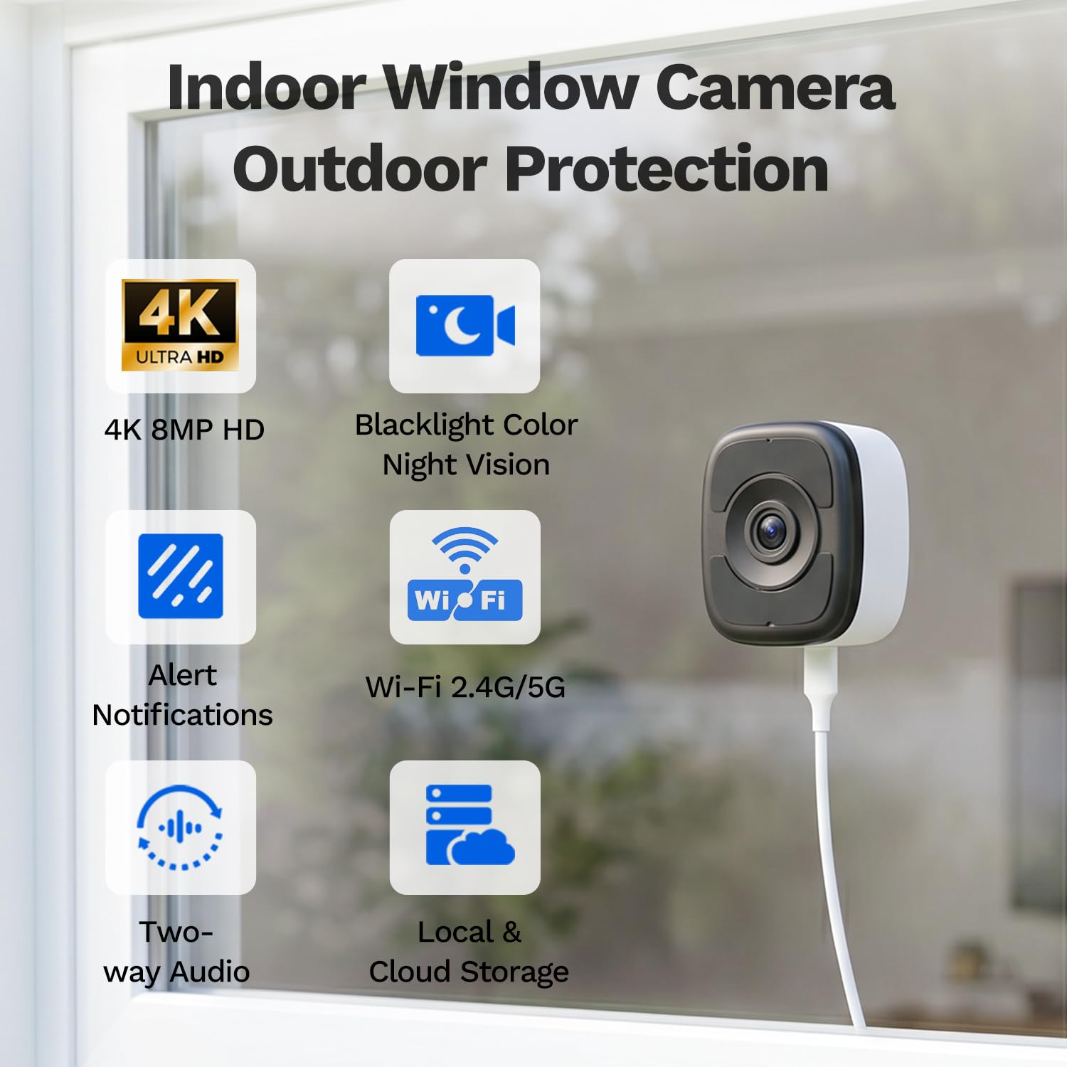 LongPlus 8MP 4K Window Camera WiFi 6 Safeview Window Security Camera