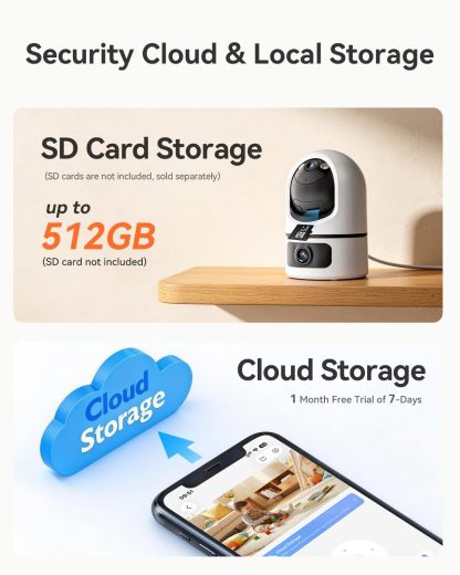 LongPlus 4MP Dual Lens Indoor Security Camera, Pan Tilt Wi-Fi Baby Monitor