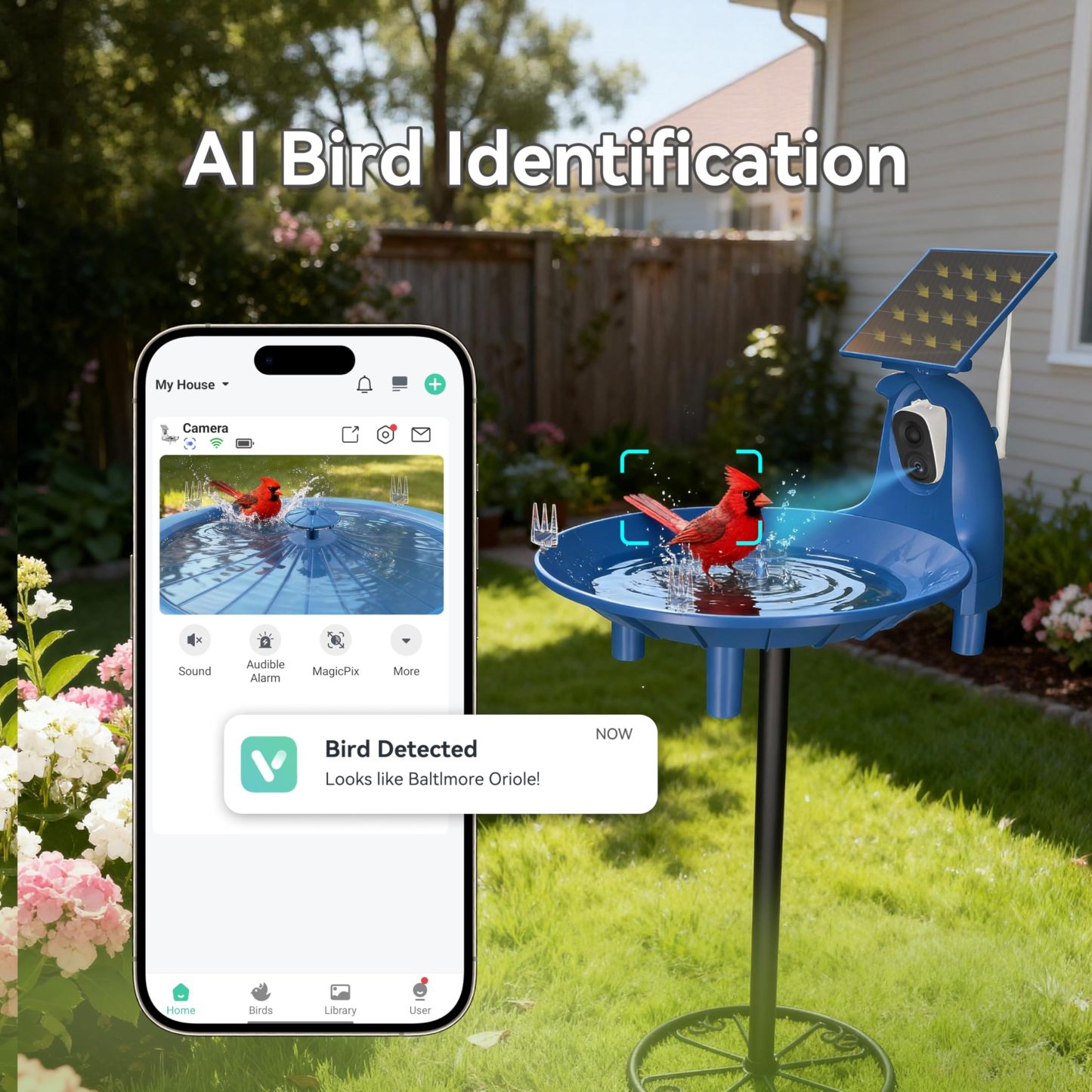 Solar Bird Bath Fountain with 2K AI Bird Identification Camera
