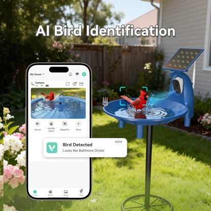 Solar Bird Bath Fountain with 2K AI Bird Identification Camera