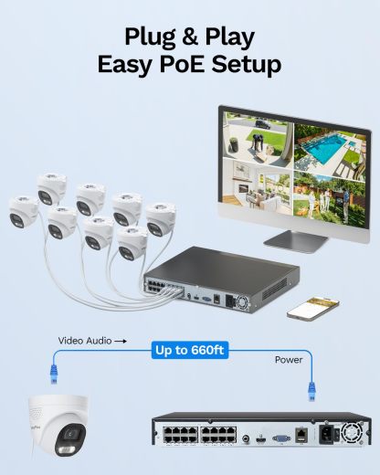 4K PoE Security Camera System, 16CH NVR Kit with 8× 8MP IP Bullet Cameras