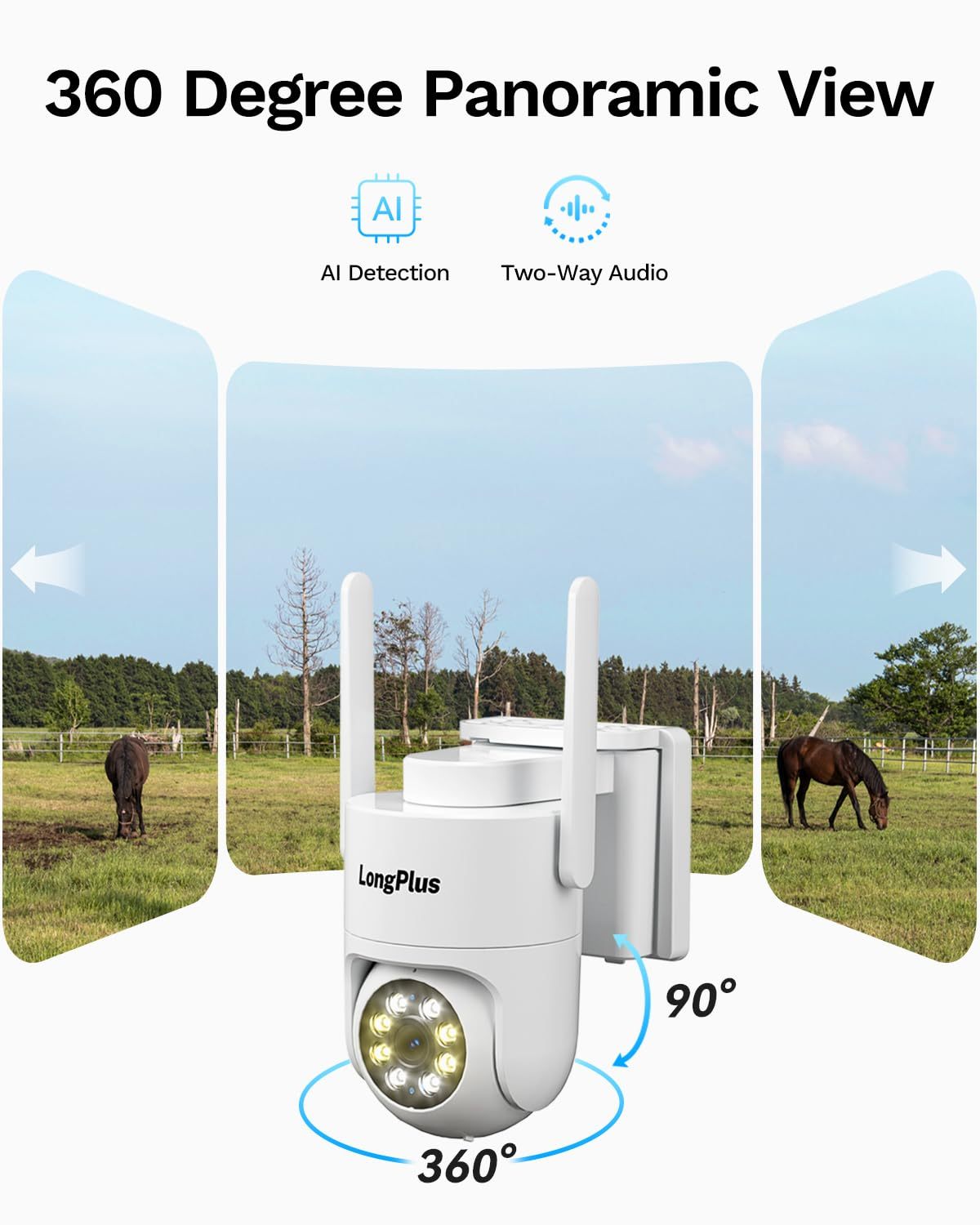LongPlus 4G LTE Cellular Solar Security Camera, No WiFi AOV 24/7 Recording