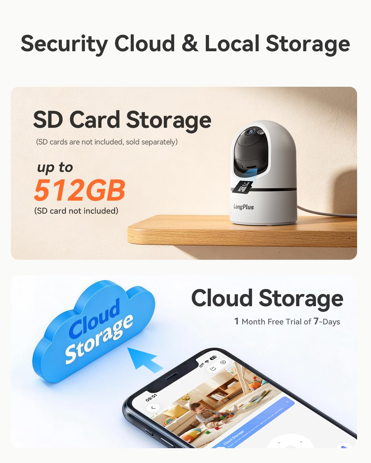 LongPlus 4K 8MP Indoor Security Camera, Pan Tilt Wi-Fi Pet Baby Monitor