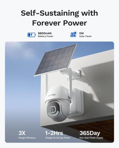 LongPlus 5MP Solar Security Camera System, No Subscription, 2-Cam Kit