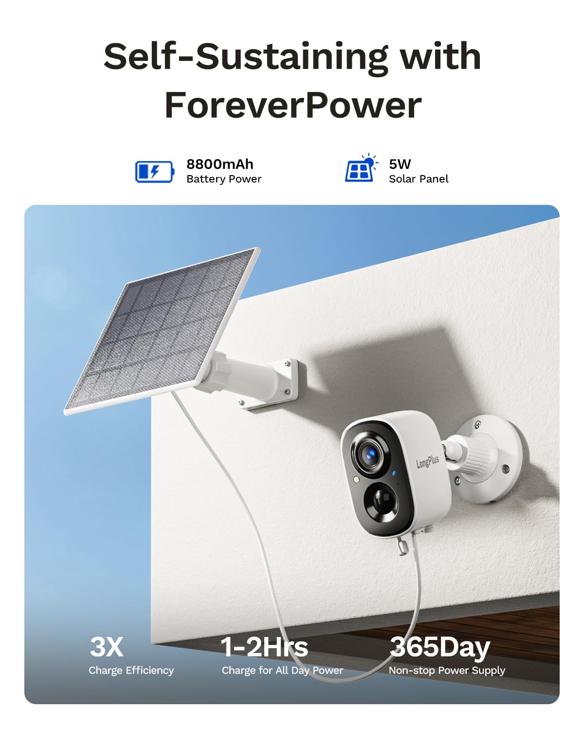 LongPlus 3K Solar Outdoor Security Camera System, No Subscription, 4-Cam