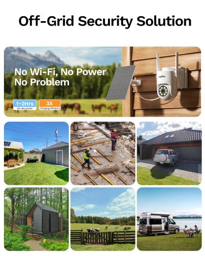 LongPlus 4G LTE Cellular Solar Security Camera, No WiFi AOV 24/7 Recording