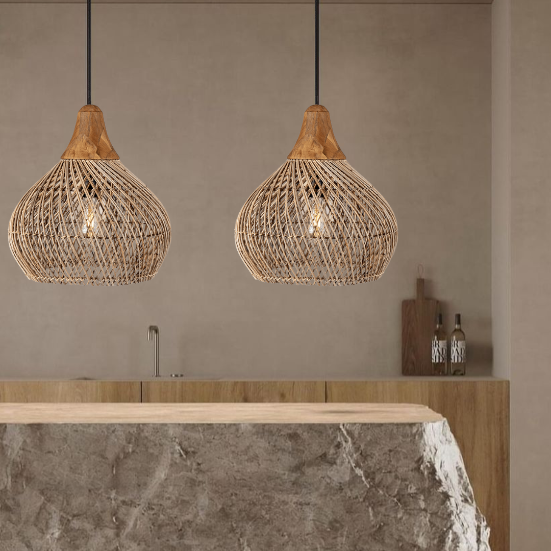 wabi sabi style rattan bell light-labpiecesign