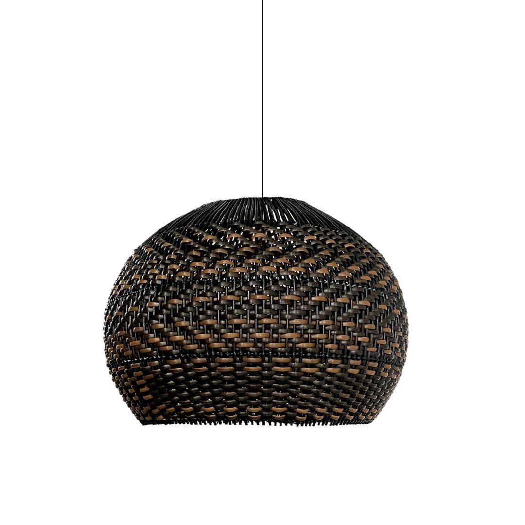 Vintage Black Pattern Basket Lampshade Rattan Pendant Light