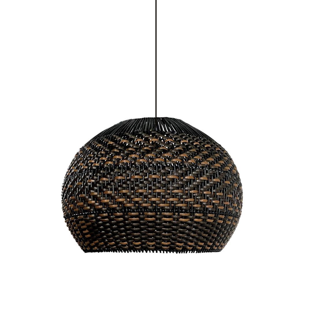 Vintage Black Pattern Basket Lampshade Rattan Pendant Light-labpiecesign