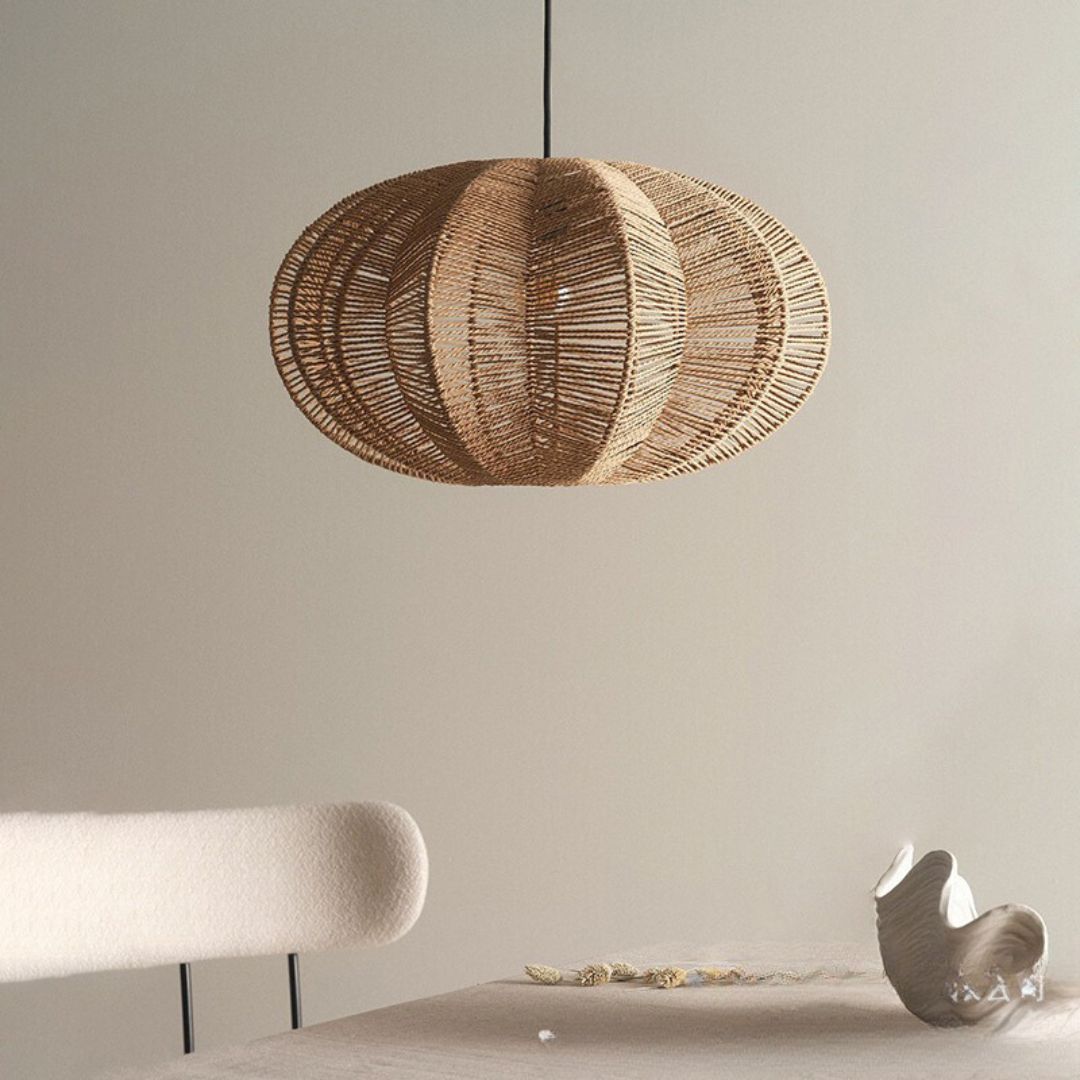 Rattan chandelier retro pastoral hemp rope pendant light-labpiecesign