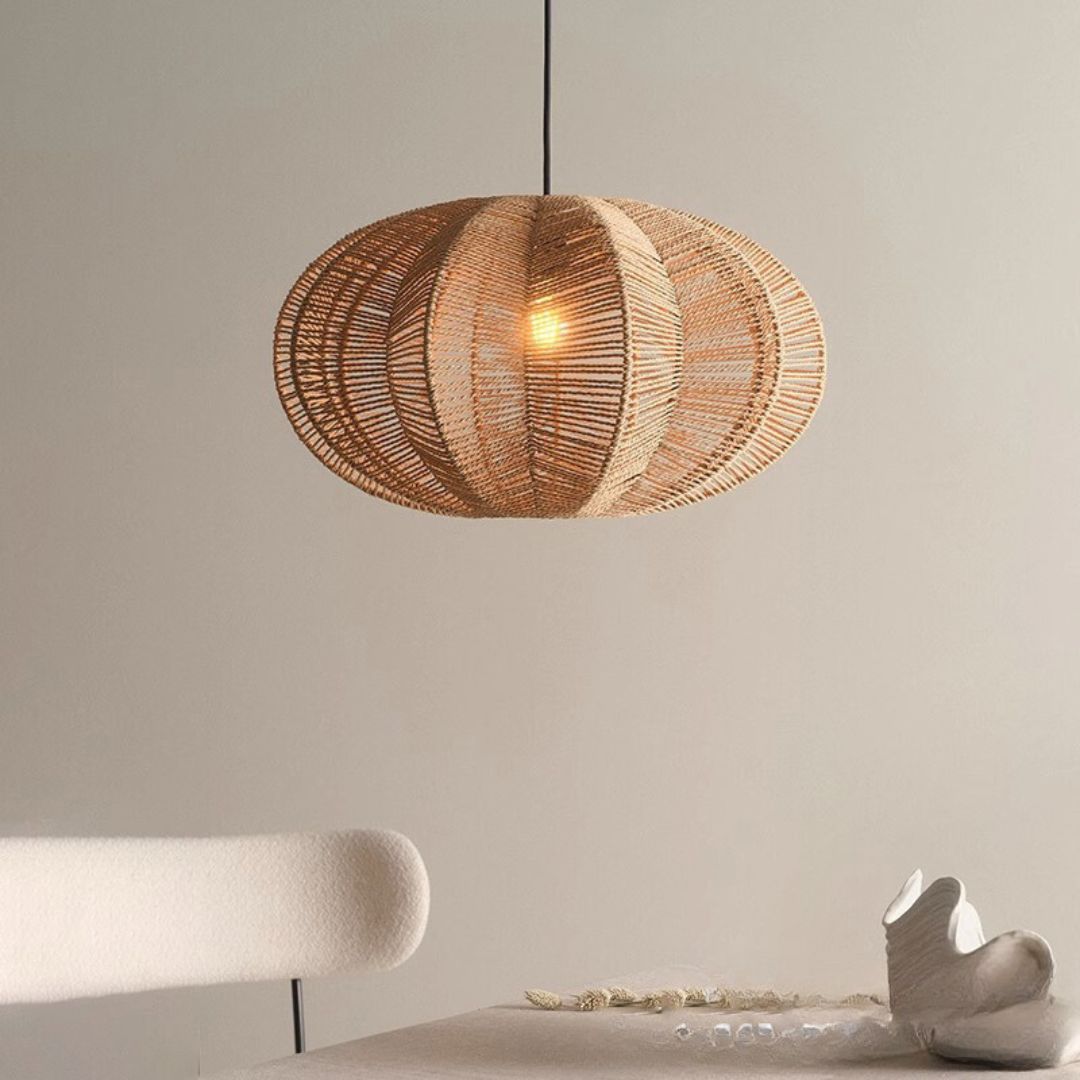 Rattan chandelier retro pastoral hemp rope pendant light