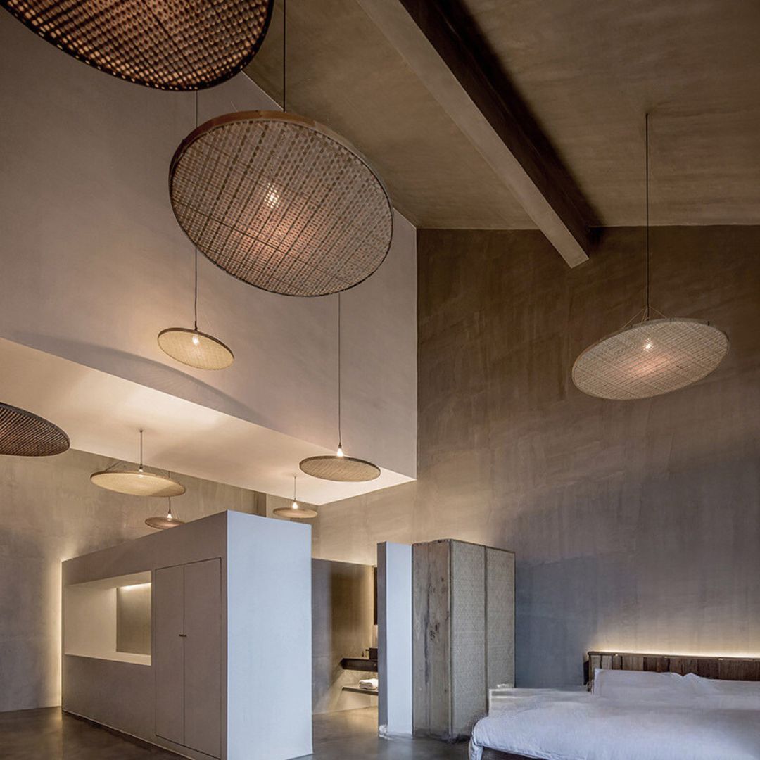 Wabi-sabi style empty basket bamboo pendant light-labpiecesign