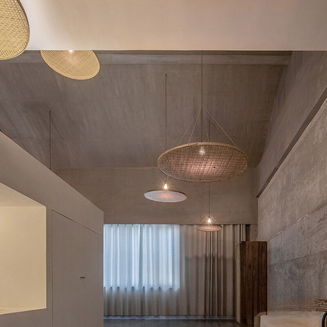 Wabi-sabi style empty basket bamboo pendant light-labpiecesign