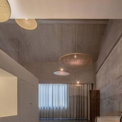Wabi-sabi style empty basket bamboo pendant light-labpiecesign