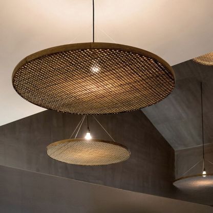 Wabi-sabi style empty basket bamboo pendant light-labpiecesign