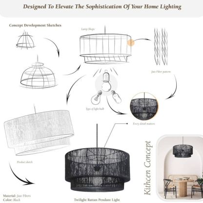 Shiloh Rattan Pendant Light - Bohemian Lampshade, Rattan Light Fixture-labpiecesign