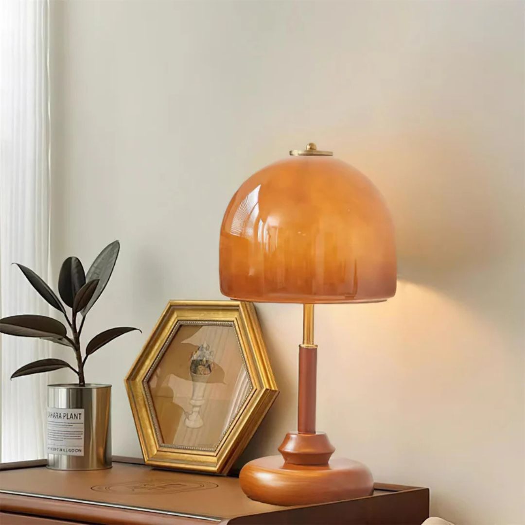  Vintage Brown Dome Glass Bedside Table Lamp -labpiecesign
