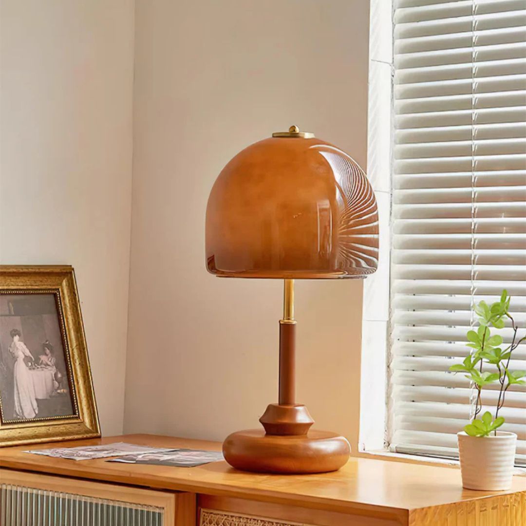  Vintage Brown Dome Glass Bedside Table Lamp -labpiecesign