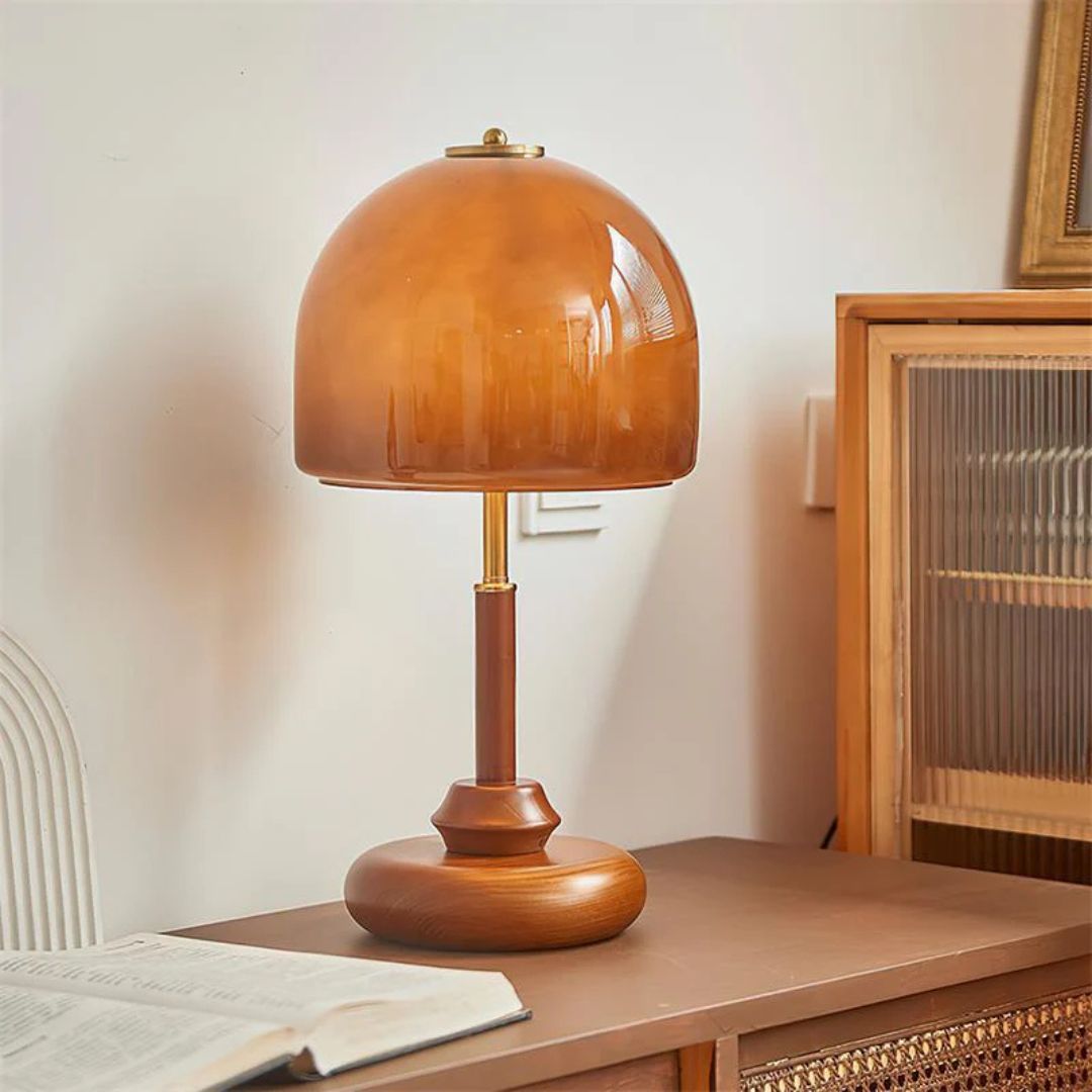  Vintage Brown Dome Glass Bedside Table Lamp -labpiecesign