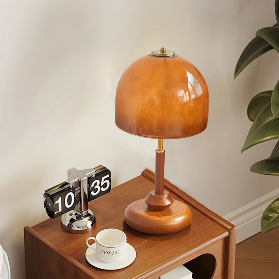  Vintage Brown Dome Glass Bedside Table Lamp -labpiecesign