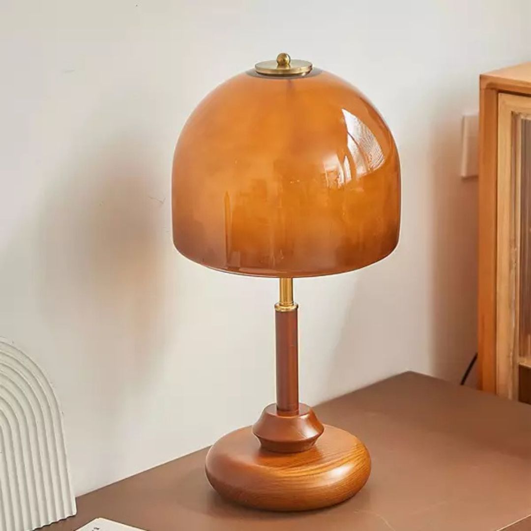  Vintage Brown Dome Glass Bedside Table Lamp -labpiecesign