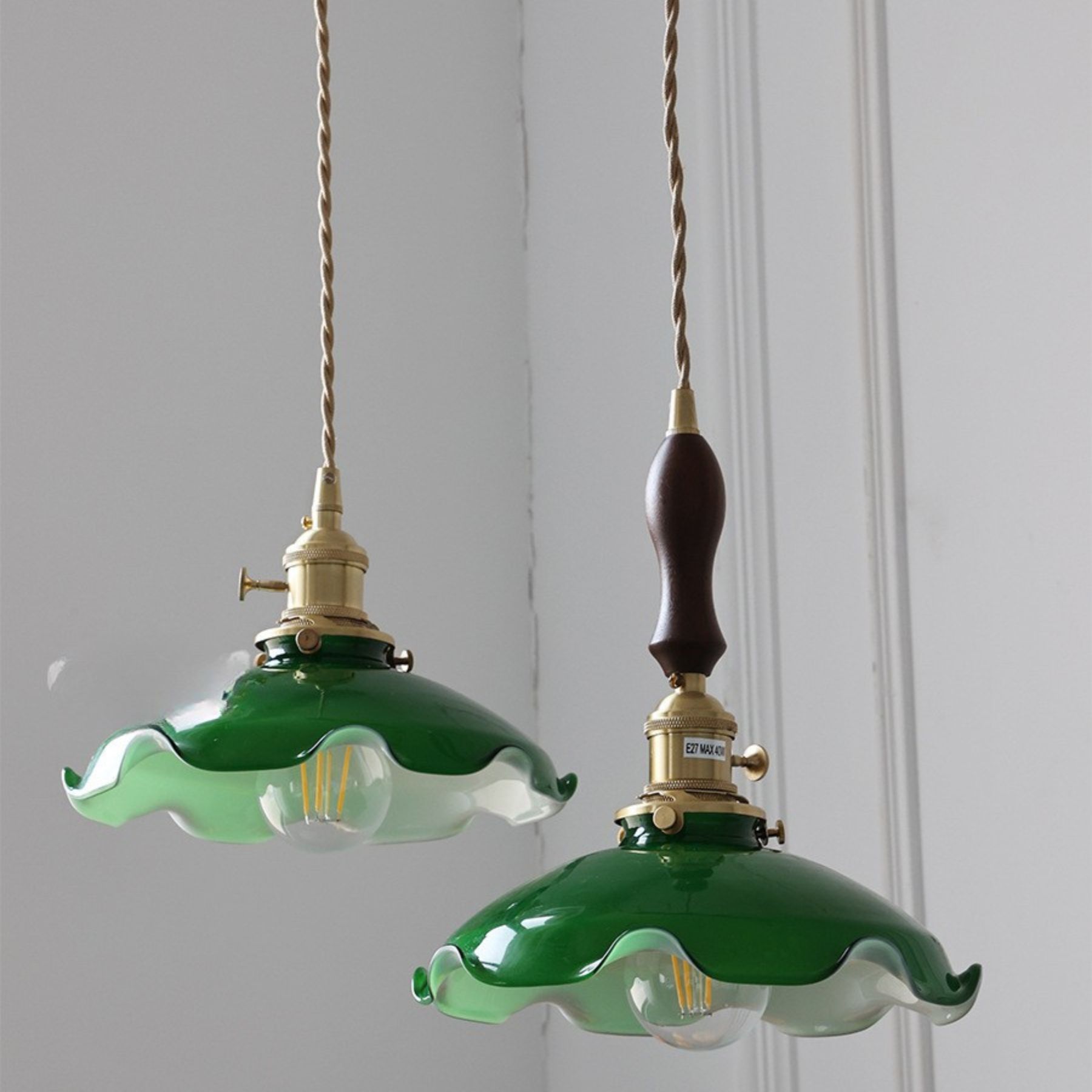 Vintage green small light brass cafe window pendant light
