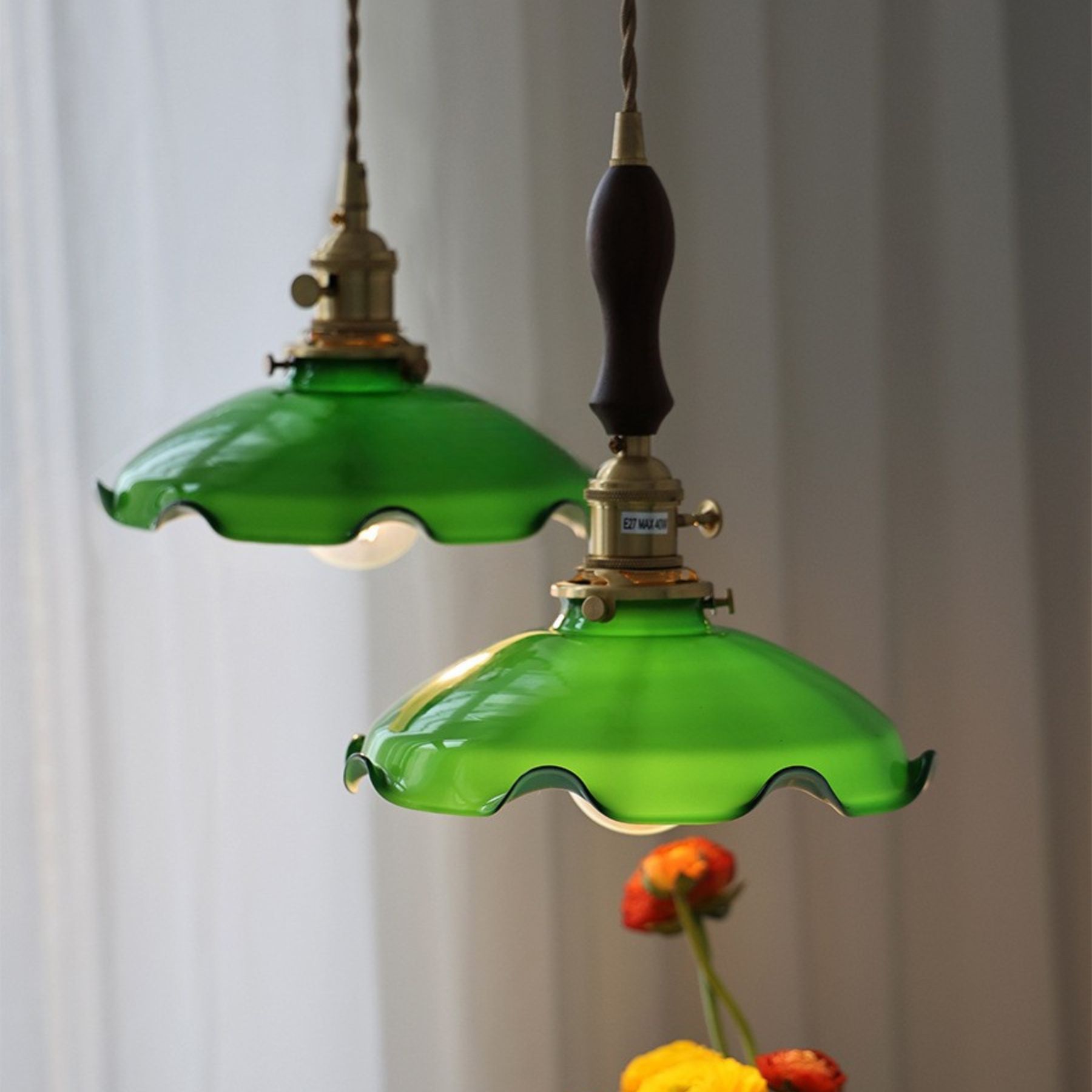 Vintage green small light brass cafe window pendant light