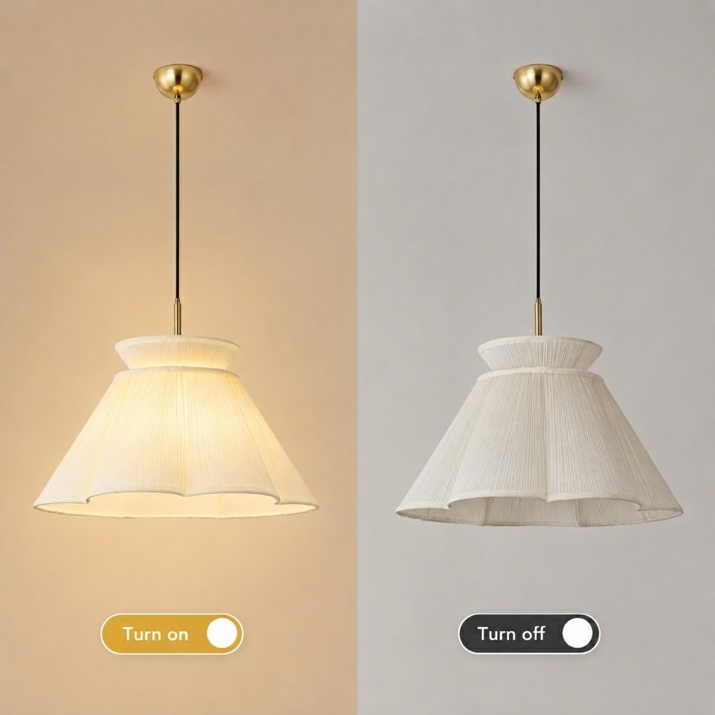 Modern Ivory Pleated Fabric Pendant Light for Dining Room