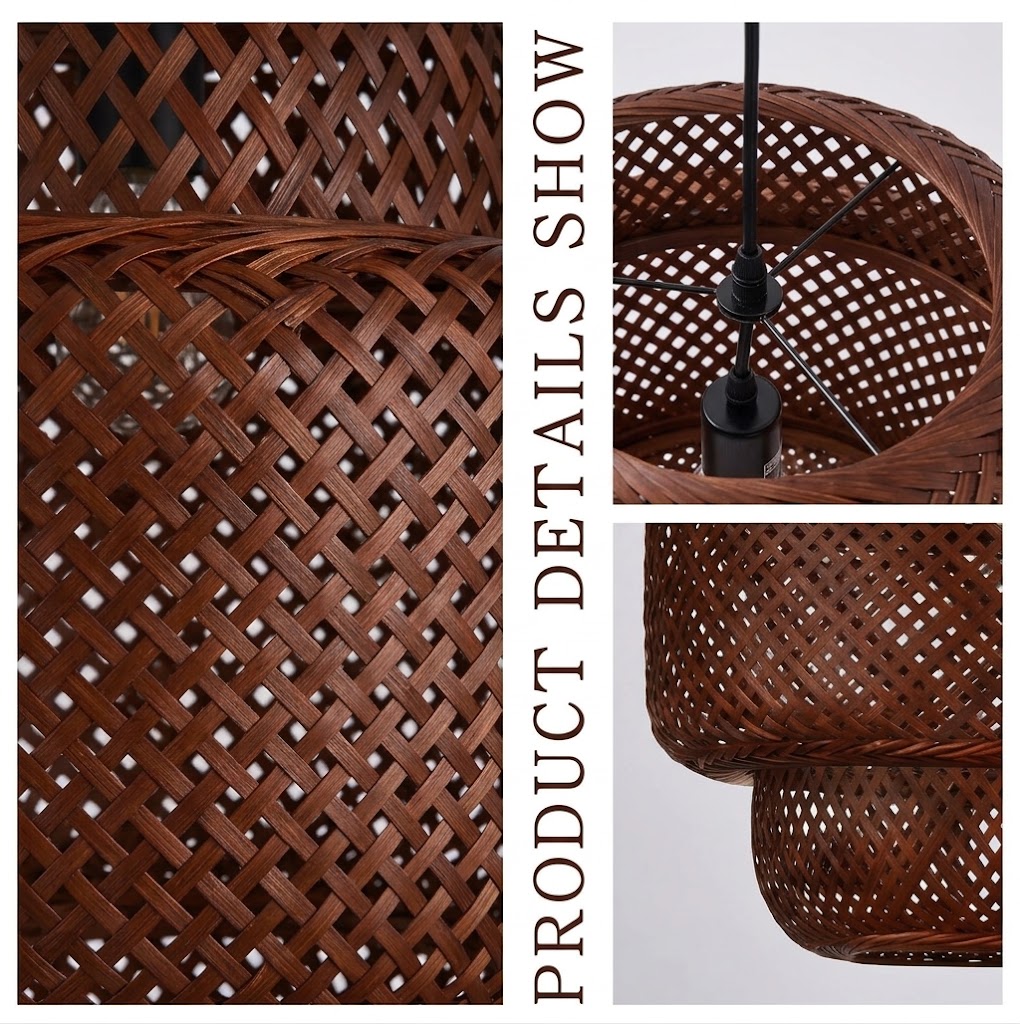 Brown Tiered Bamboo Pendant Light Shade Vintage DIY Lighting Shade