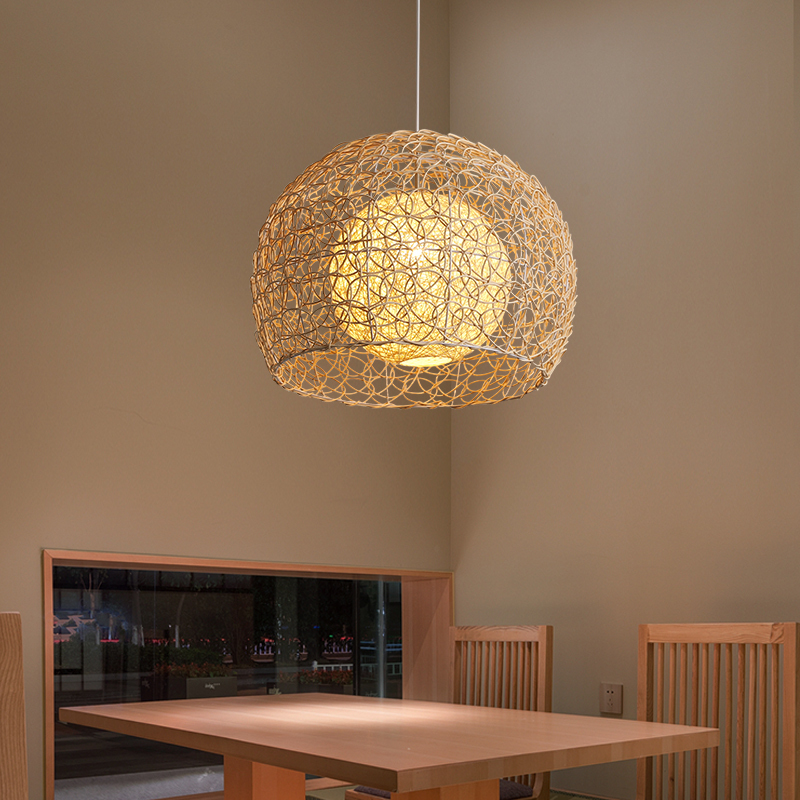 Pastoral rattan lamp bedroom living room hemp ball pendant light-labpiecesign